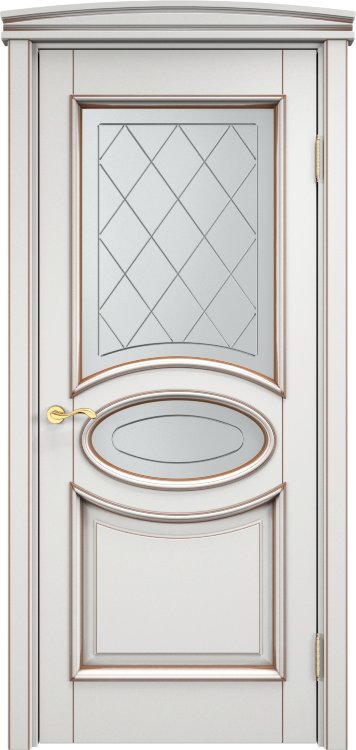 Дверь Арсенал Ольха-26 белый грунт патина орех стекло