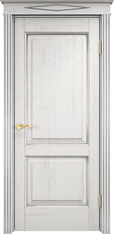 Дверь Арсенал Дуб-13 белый грунт патина серебро