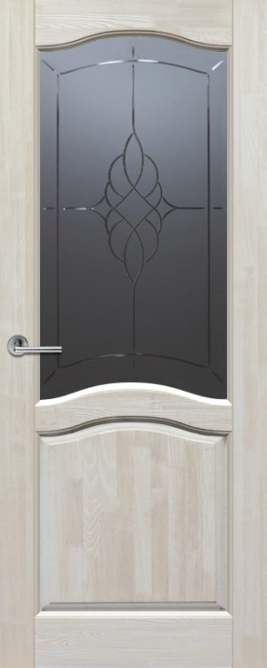 Структурированные двери из массива сосны ОКА Лео слоновая кость стекло