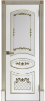 Межкомнатная дверь белая эмаль Алина 2 патина золото стекло