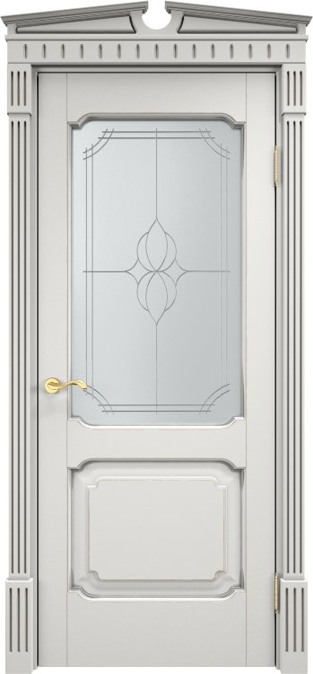 Дверь Арсенал Ольха-7/2 белый грунт патина серебро стекло 
