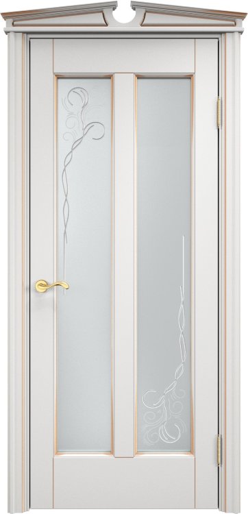 Дверь Арсенал Ольха-102 белый грунт патина золото стекло
