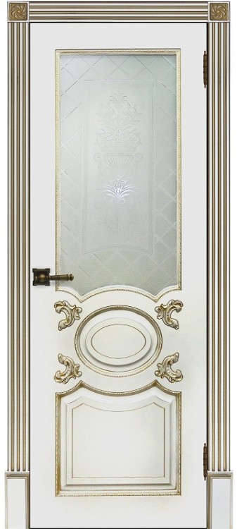 Межкомнатная дверь белая эмаль Аристократ патина капучино стекло